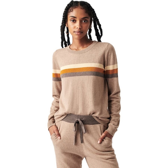 Faherty Sweaters - Faherty Tops Horizon Surf Sweater Fireside Brown Tan Stripe Cotton Cashmere S